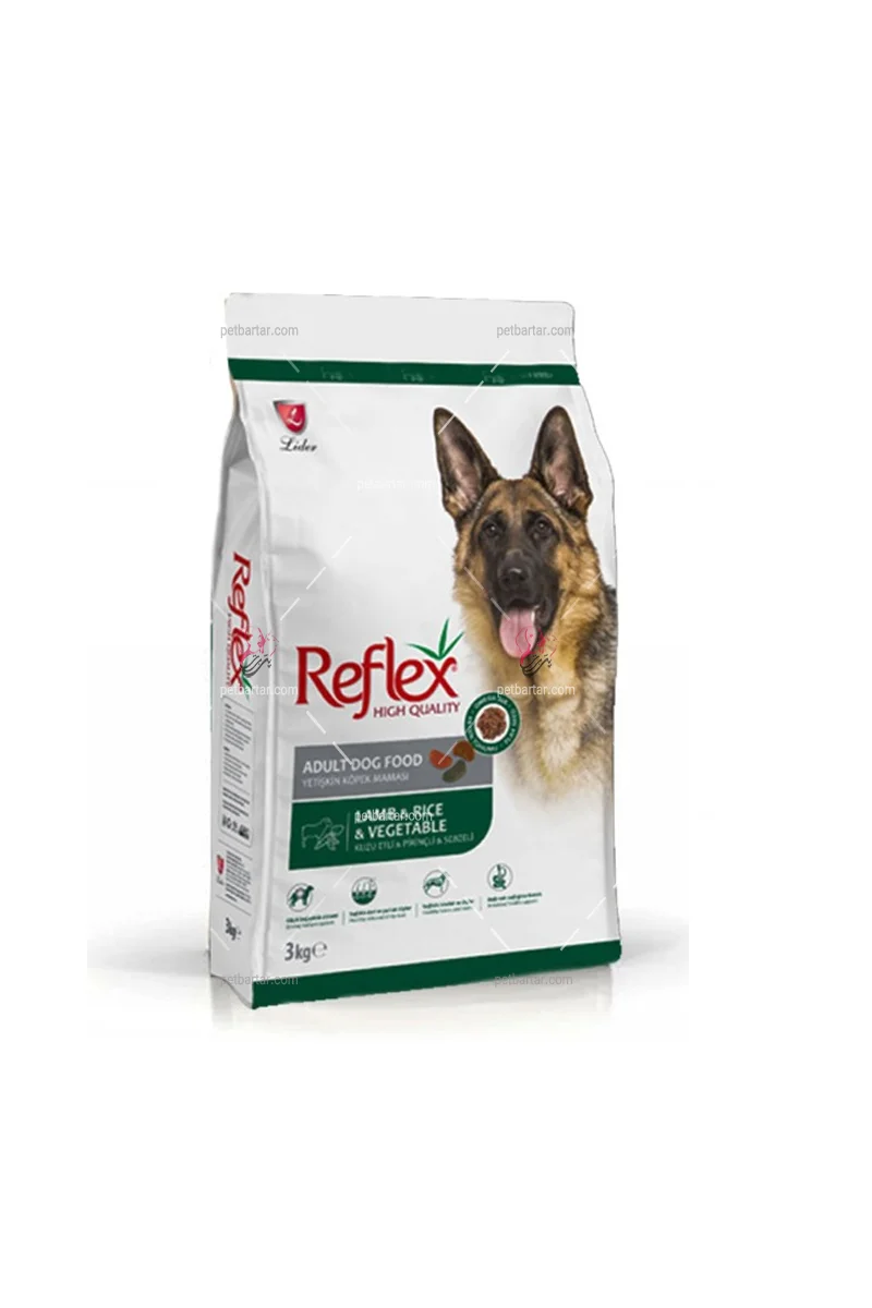 Reflex-Adult-Dog-with-lamb,-Rice-and-Vegetables غذای خشک سگ بالغ نژاد بزرگ رفلکس طعم بره، برنج و سبزیجات